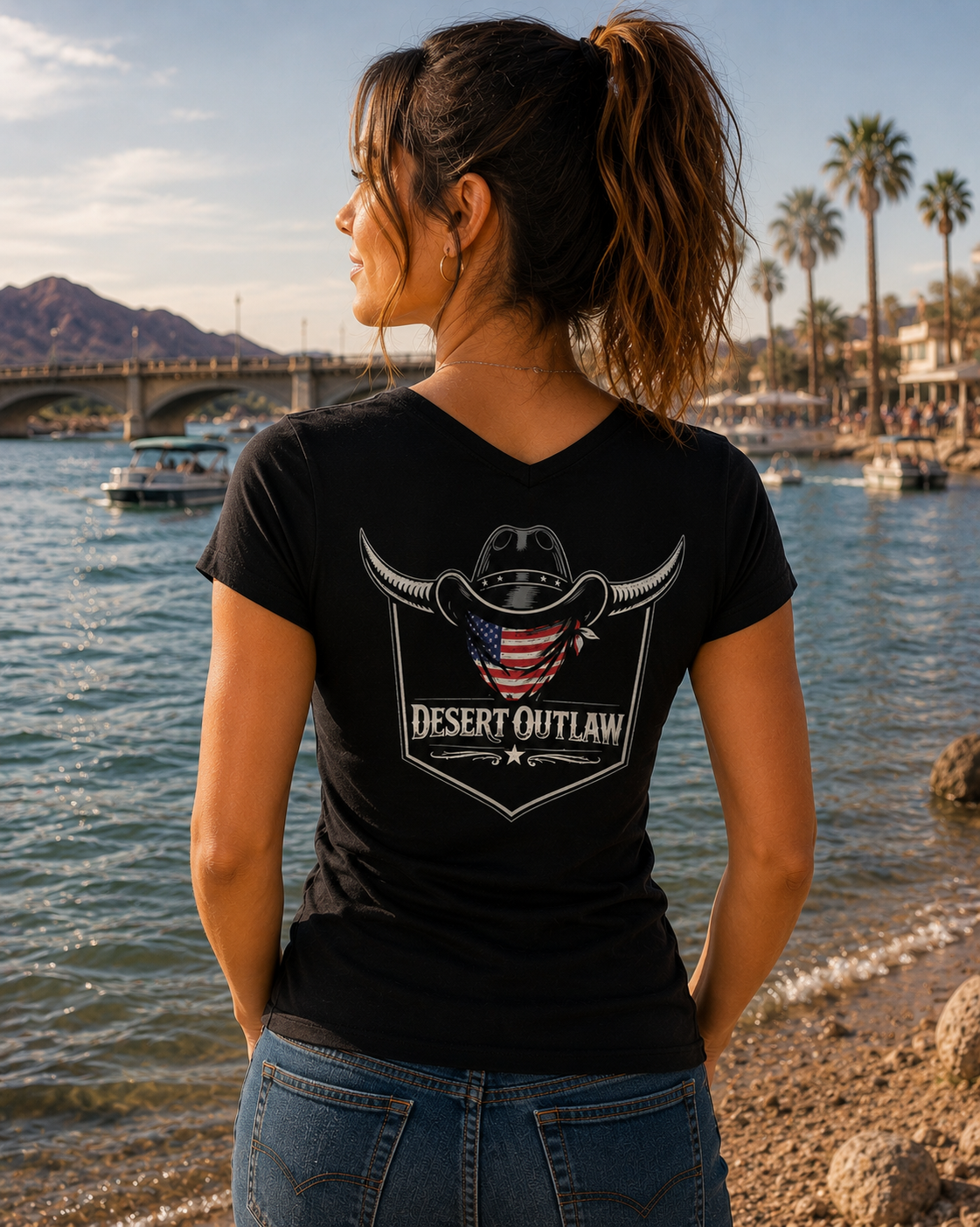 Desert Outlaw™ "Merica Womens V Neck | Live Wild. Live Free.