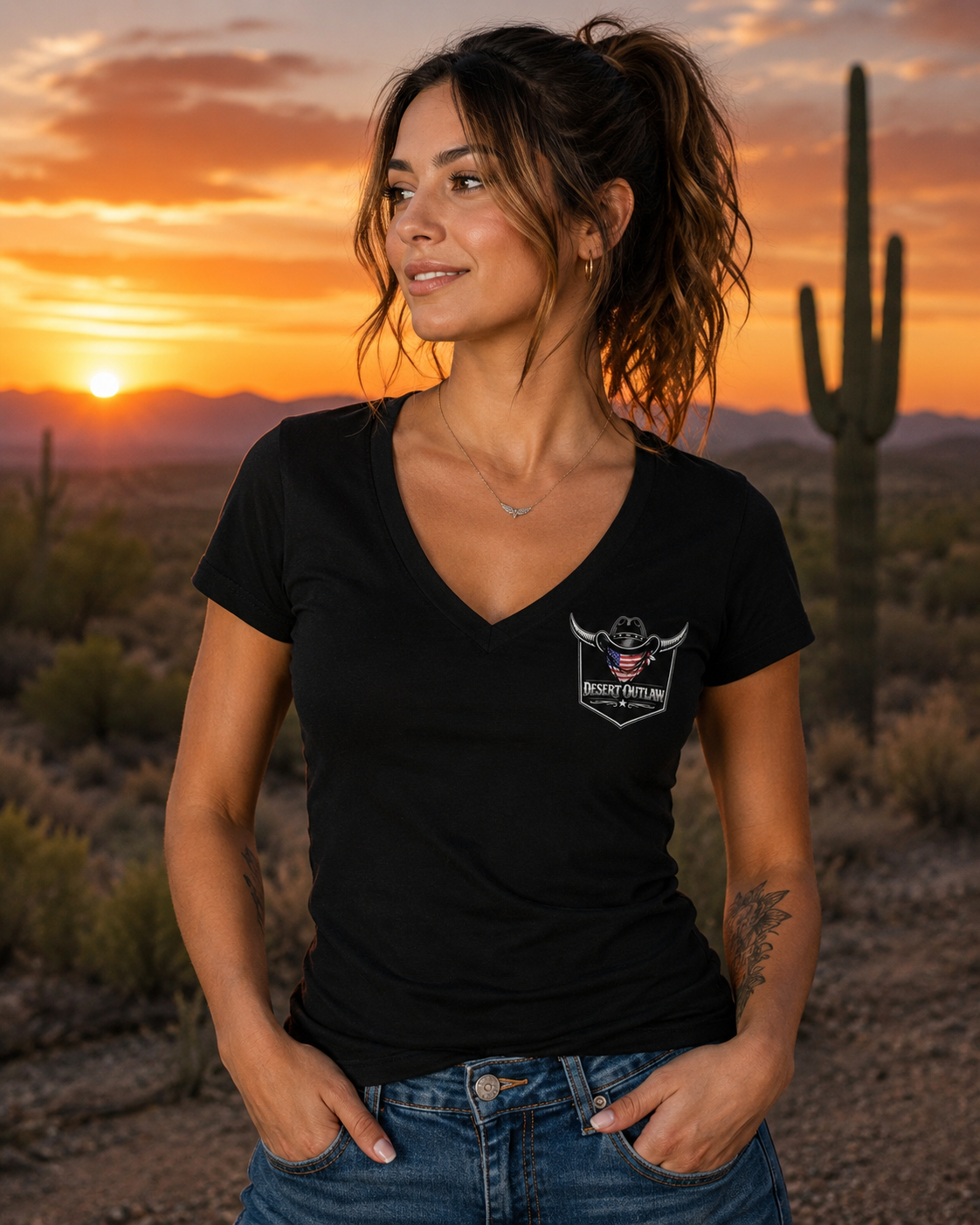 Desert Outlaw™ "Merica Womens V Neck | Live Wild. Live Free.