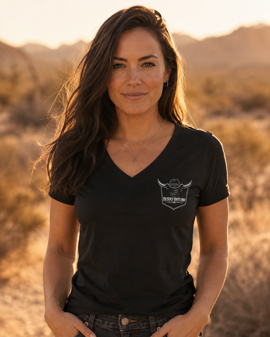 Blackout Women's V-Neck front pocket logo model